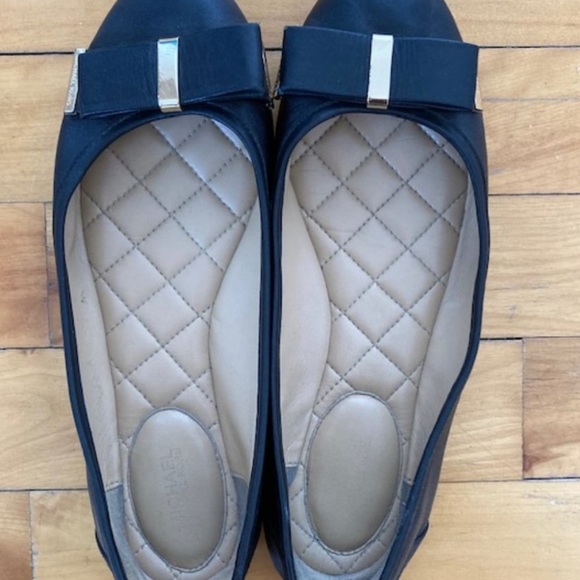 Black Leather Ballerina Flat Shoes Michael Kors Kiera Ballet - Picture 3 of 6